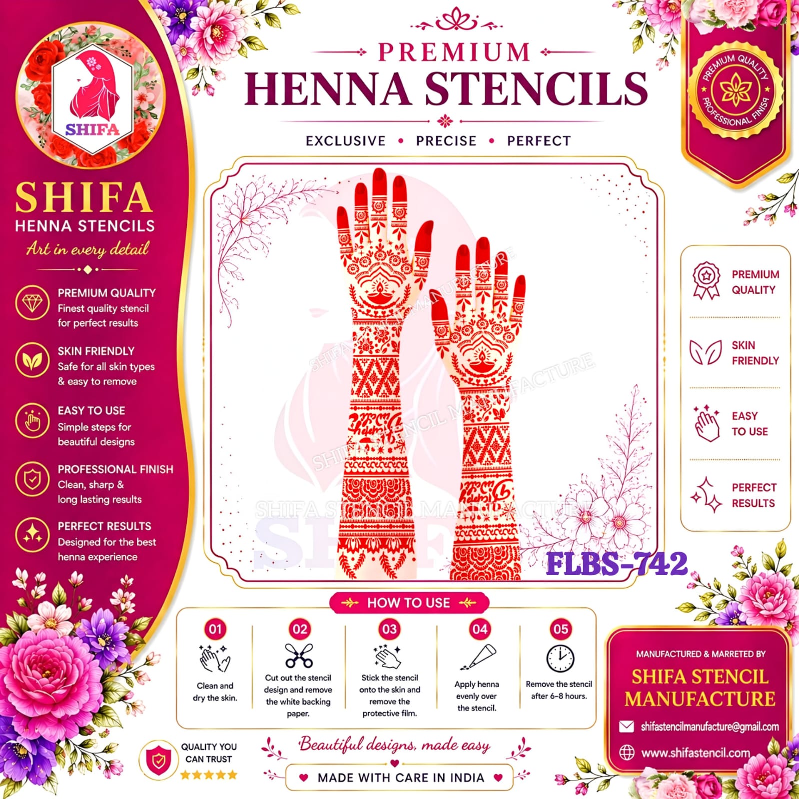 FLBS 742 Festive Diwali Stencil Design Double Hand Henna Stencil